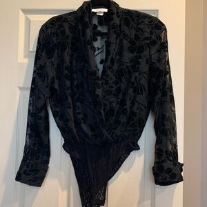 Cache Black Shawl Collar Blouse/Bodysuit sz L